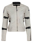 The front of white women's summer mesh motorcycle jacket from Moto Girl 