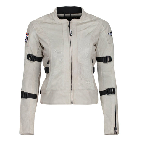 The front of white women's summer mesh motorcycle jacket from Moto Girl 