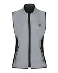 Grey reflective motorcycle vest with MotoGirl logo from the front