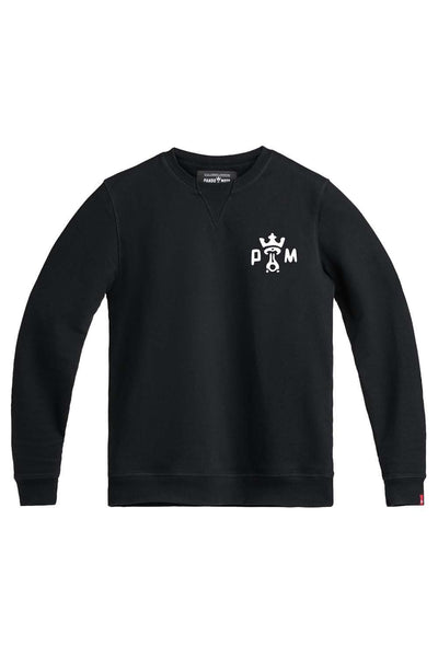 Black motorcycle sweatshirt with Pando Moto logo on the chest