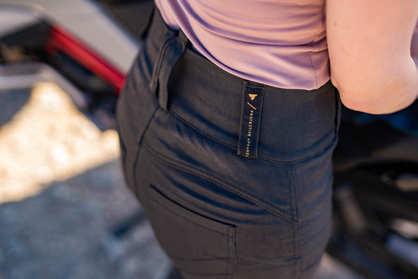 A close up of a belt loop on lady motorcycle trousers