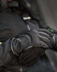 Woman wearing Black women motorcycle gloves oslo waterproof from shima