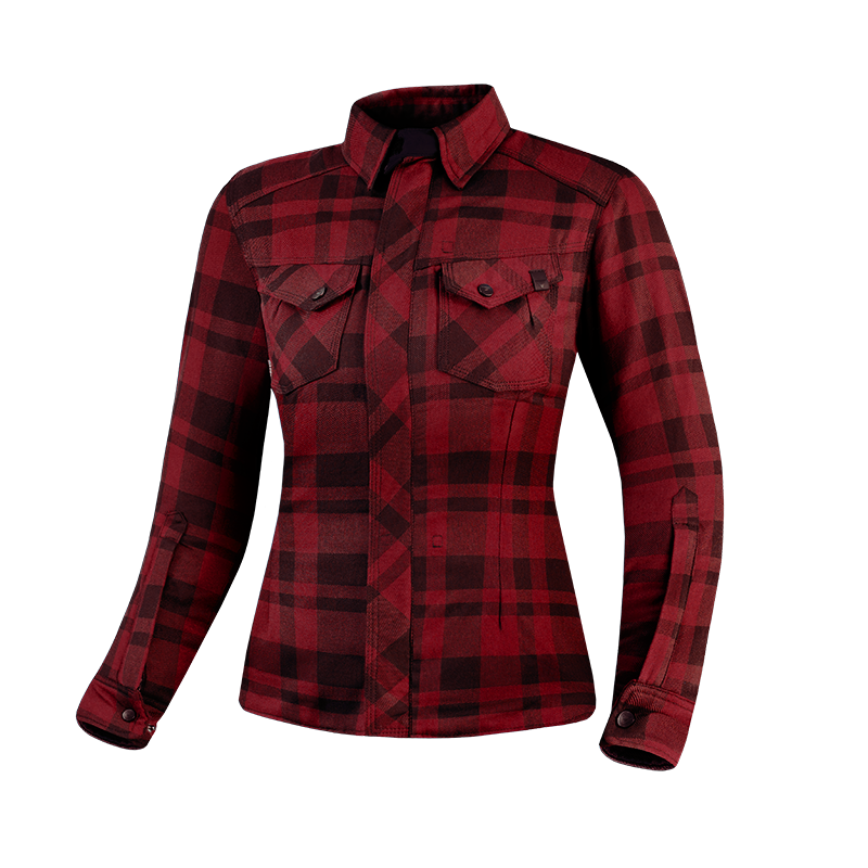 Red lumberjack women's motorcycle shirt from Shima