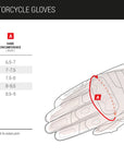 Size chart for female motorcycle gloves from Shima