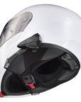 A HJC helmet with bluetooth communication system for helmet