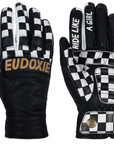 Black and white chessboard motives women's leather motorcycle gloves from Eudoxie