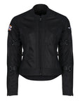 Black summer mesh women's motorcycle jacket with Motogirl patch