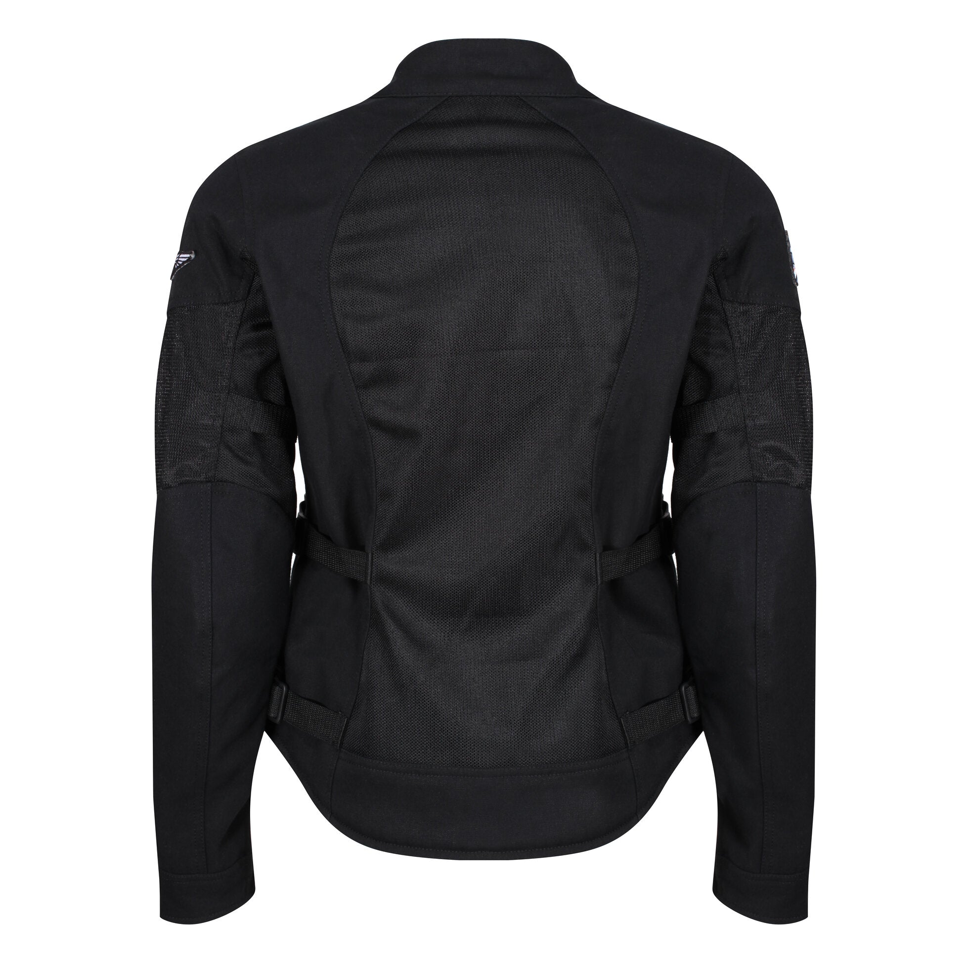 Black summer mesh women&#39;s motorcycle jacket from the back