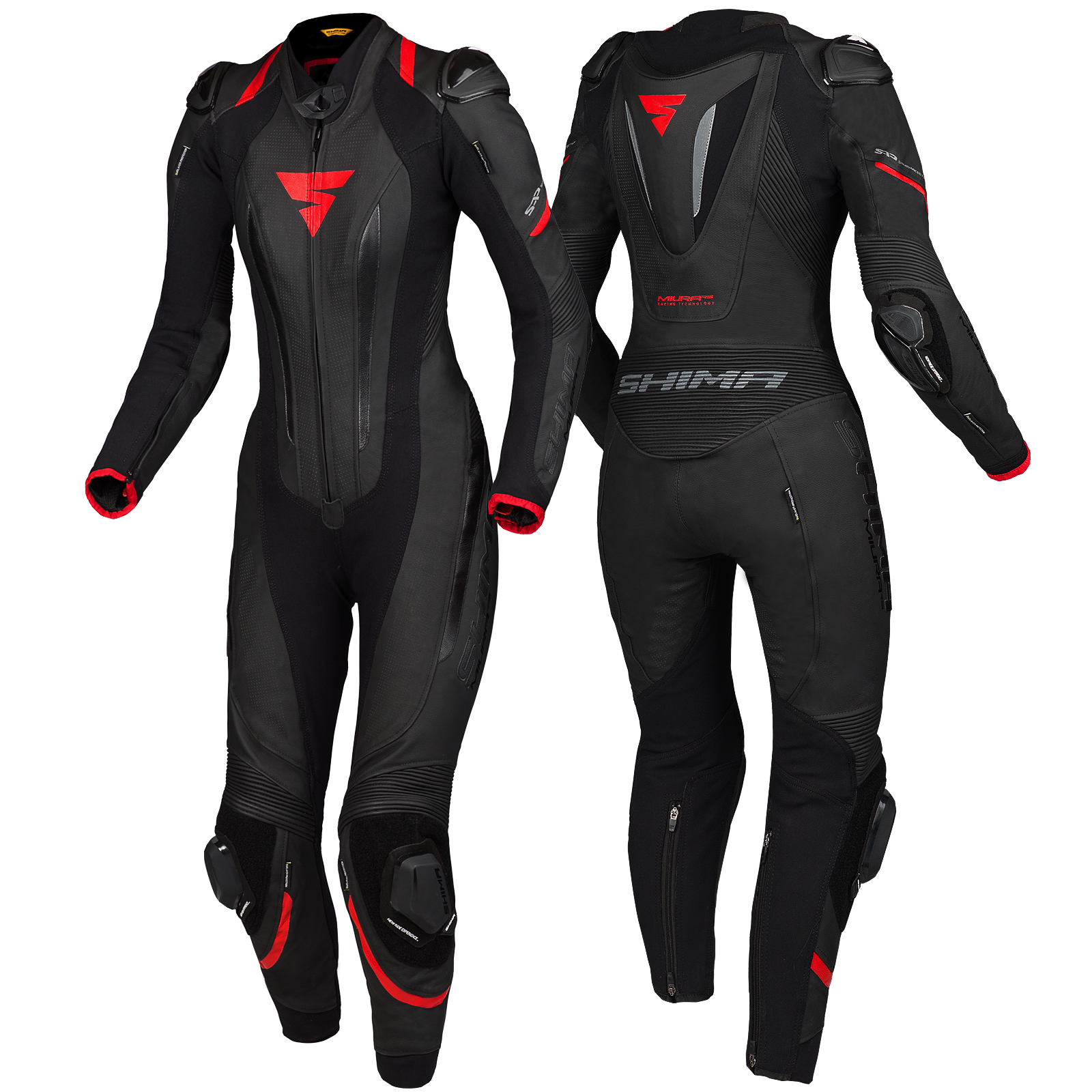 Black and red women&#39;s motorcycle racing suit from Shima
