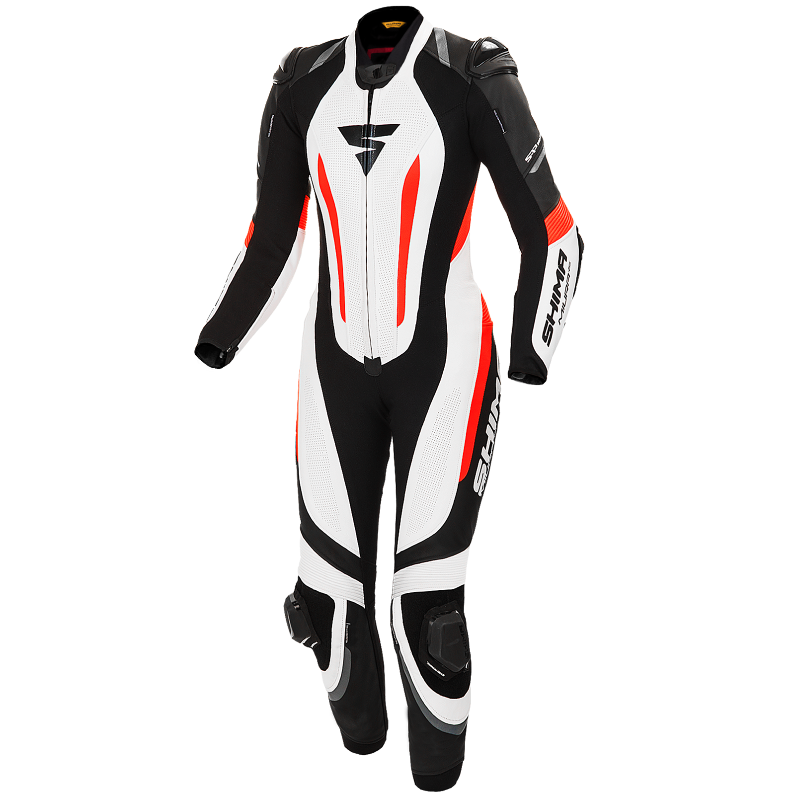 The front of Women&#39;s racing suit MIURA RS in black, white and fluo from Shima 