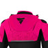 A hood with Shima logo on a pink motorcycle jacket