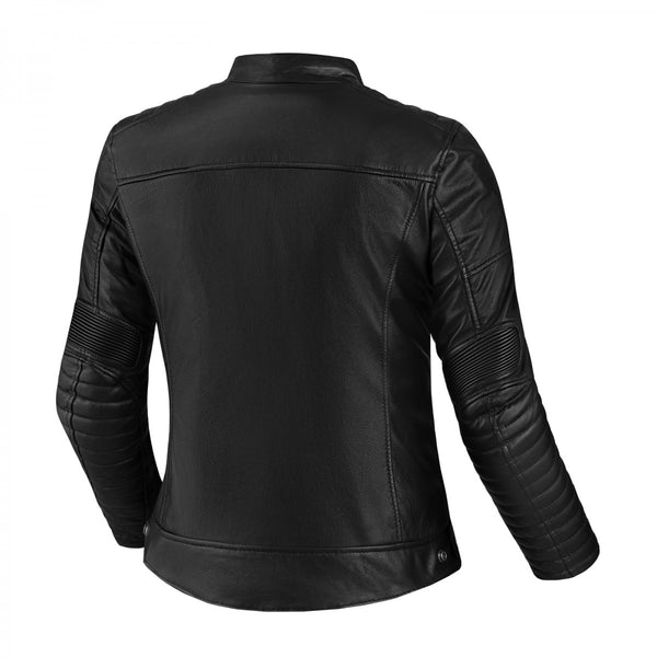 the back of Black leather motorcycle jacket for women from Shima 