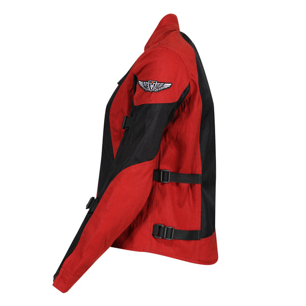 The side of Women's motorcycle summer mesh Jodie jacket from Motogirl in red and black