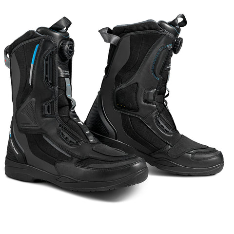 Black women's motorcycle boots from Shima with blue details 