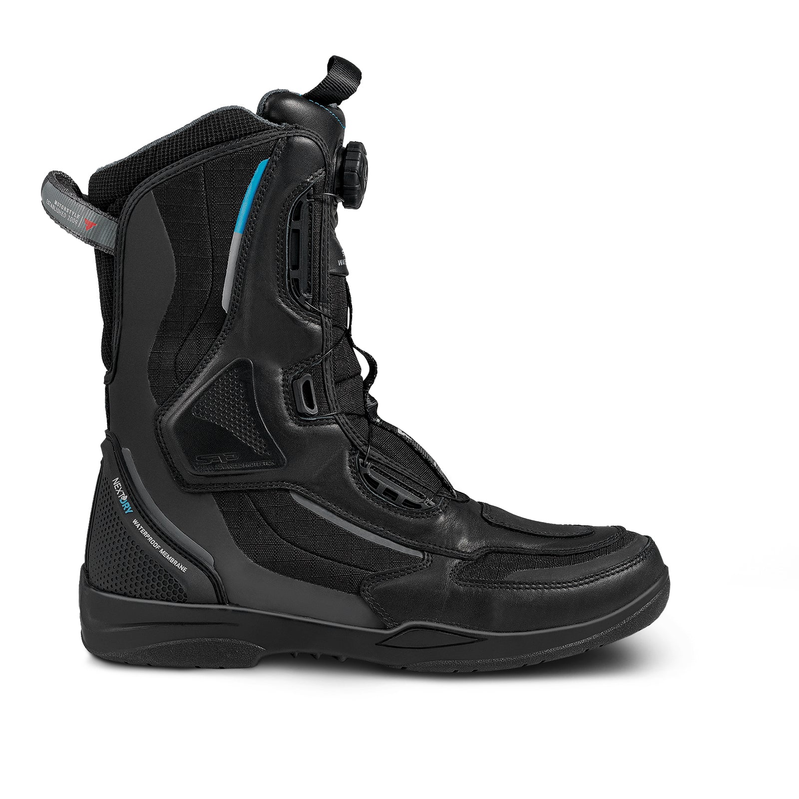 Black women&#39;s motorcycle boot from Shima with blue details 