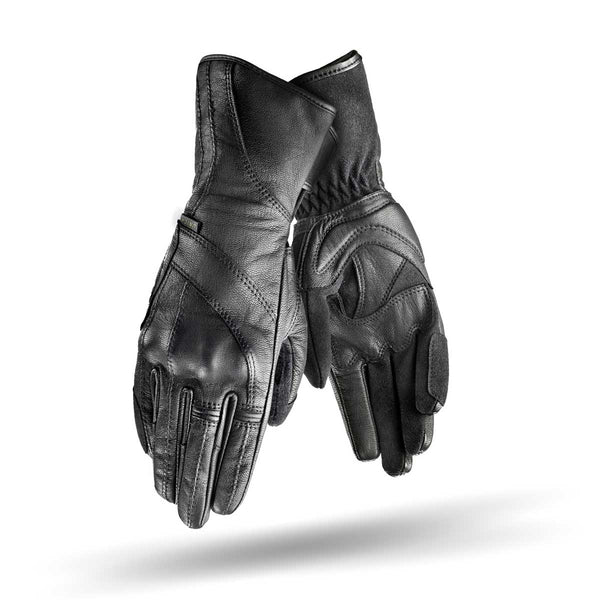 Long leather black women's motorcycle gloves