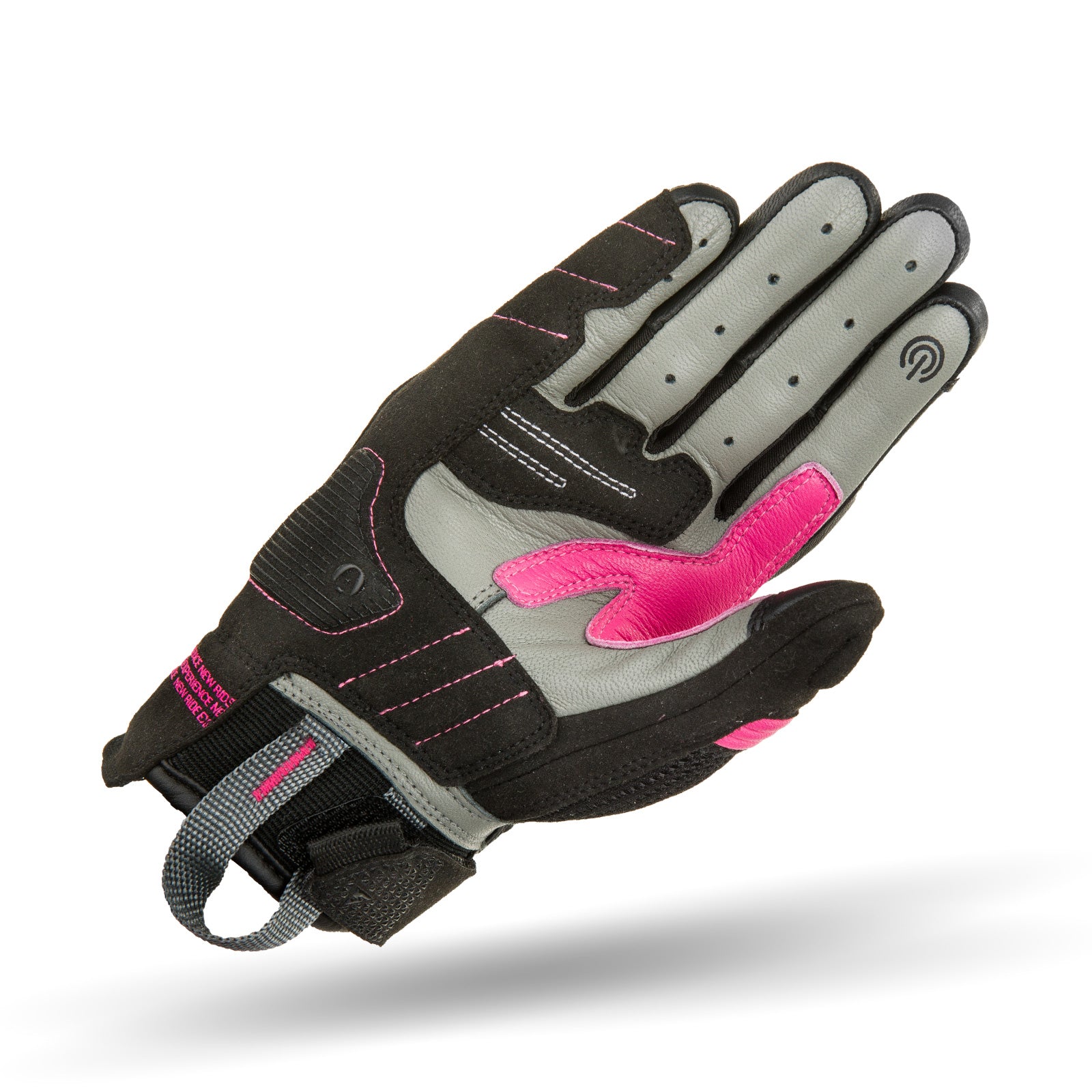 Black and pink women&#39;s motorcycle glove from Shima with grey details in the palm